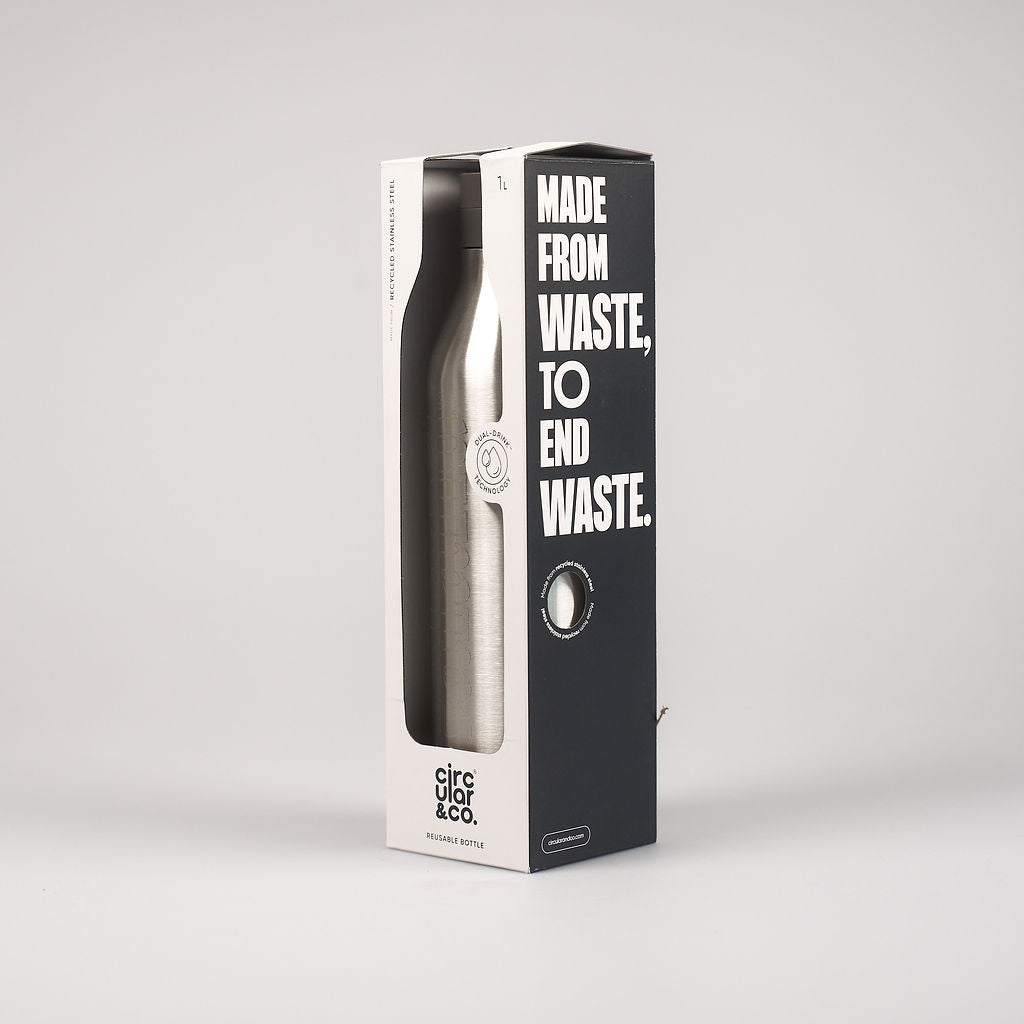 Circular&Co x Sealand 1L insulated water bottle in recycled stainless steel with click lid