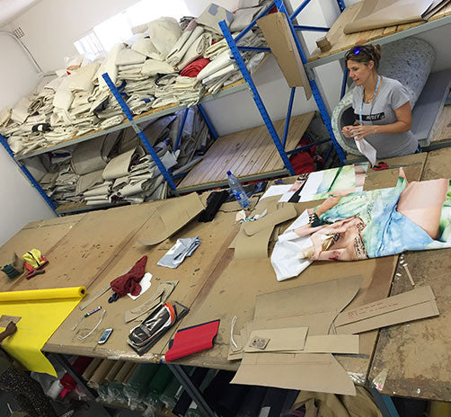 advertising banners being converted into bag lining in the Sealand cutting/material department